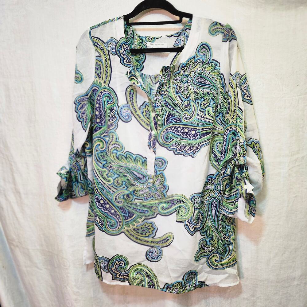 Liz Claiborne Plus Size 2X Paisley Green Blue Print Layered Flowy Boho Beach